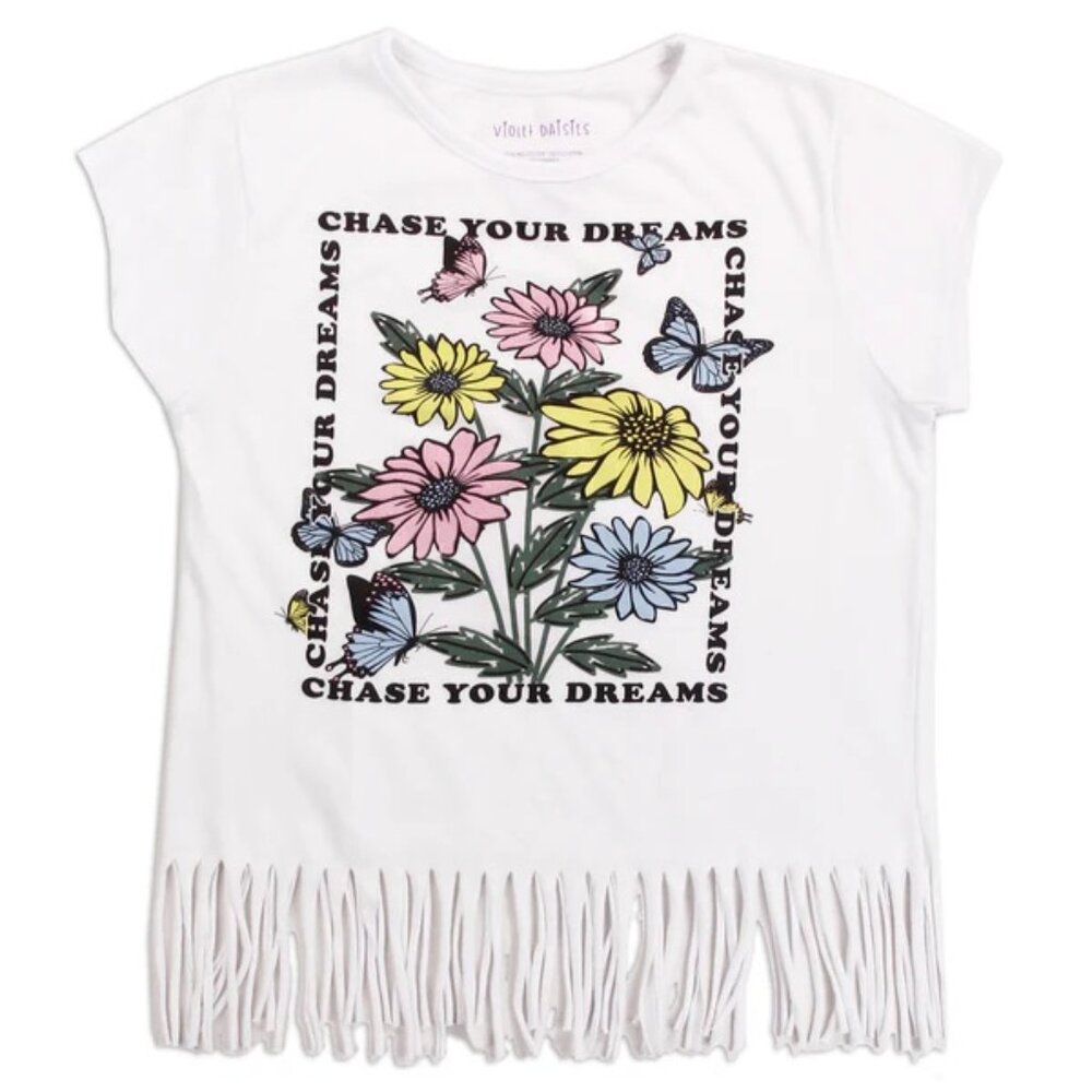 "Chase Your Dreams" Violet Daisies Girl Fringe Top  S, M, L